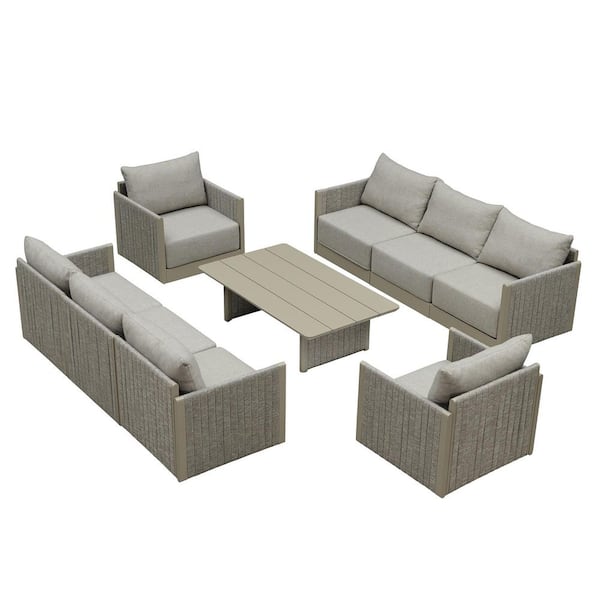 10 Pieces Patio Seating Sofas Aluminum Furniture Outdoor Couch Sectional Set with Cushions and Aluminum Table Beige