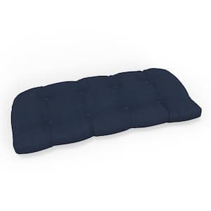 Solid Twill 44 in W x 5 in H Rectangular Outdoor Tufted Wicker Loveseat Bench Cushion 1-Count in Splash Indigo Blue