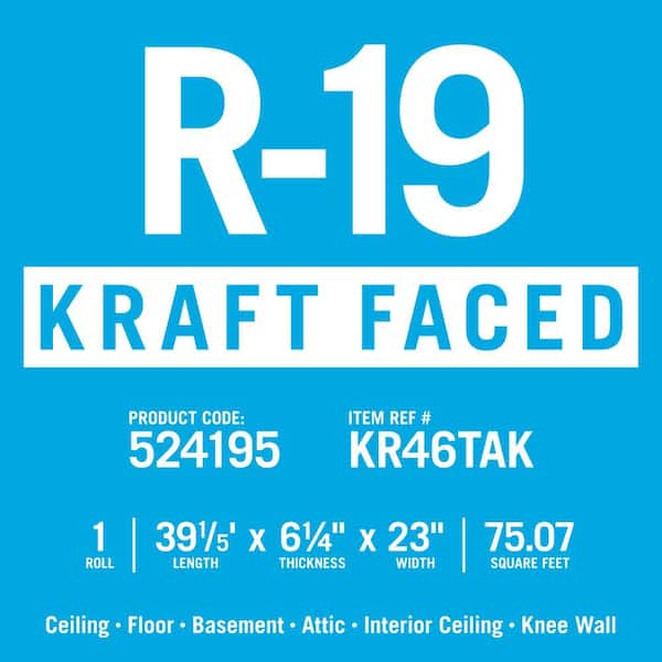 R19 Kraft Faced 23 in. x 39.2 ft. Fiberglass Insulation Roll for Floor, 2x6 Wall - Sound-Reducing, USA Made (1-Roll)