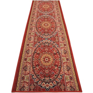 Medallion Oriental Cut to Size Red Color 36" Width x Your Choice Length Custom Size Slip Resistant Rubber Runner Rug