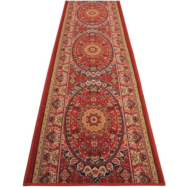 Medallion Oriental Cut to Size Red Color 36" Width x Your Choice Length Custom Size Slip Resistant Rubber Runner Rug