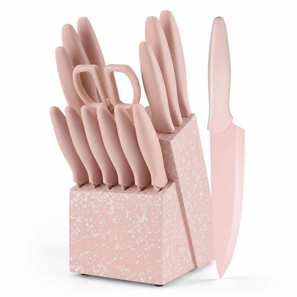 15-Piece German High Carbon Stainless Steel Kitchen Knife Set with Pink Nonstick Coating and Wood Block price history on PriceWatchPro