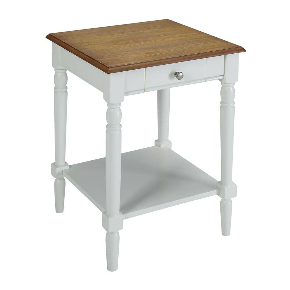 French Country Driftwood & White Square End Table with Storage