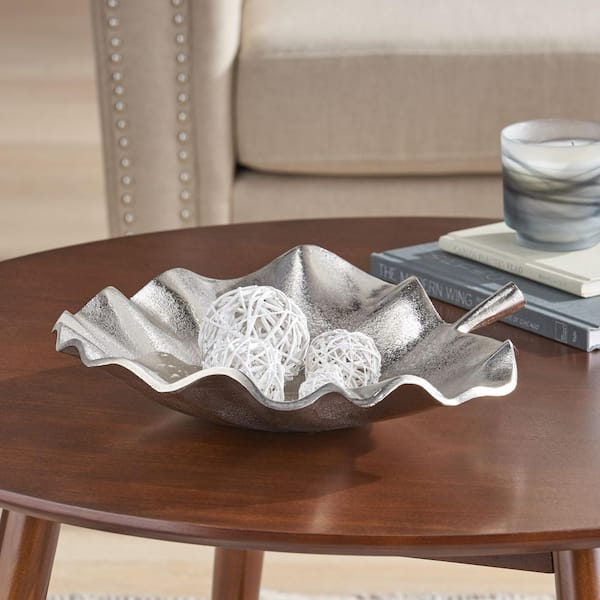 Unbranded Silver Aluminium 14 in. x 15 in. Decorative Platter, Raw Nickel Color Finish for Tabletop or Shelf Display