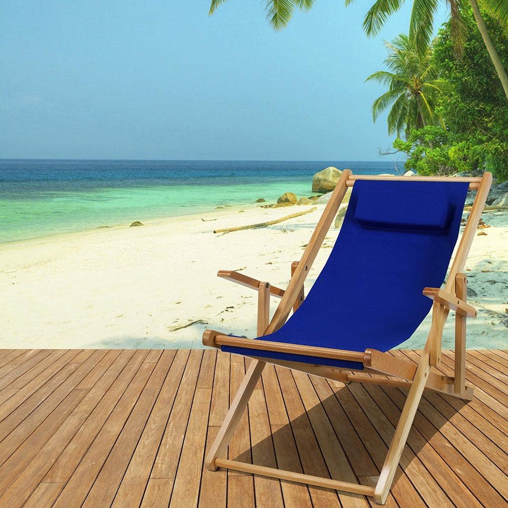Natural Wood Sling Chair with Royal Blue Canvas