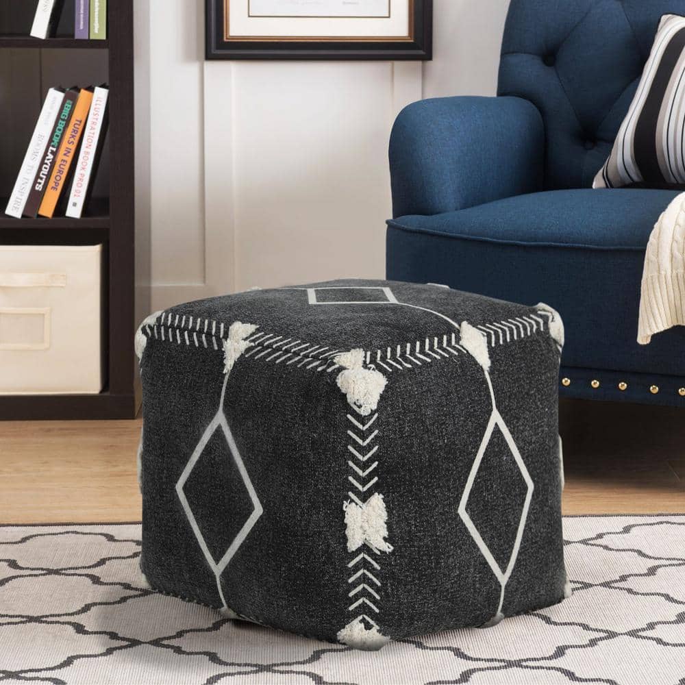 Black and White Tufted Geometric Pouf Ottoman
