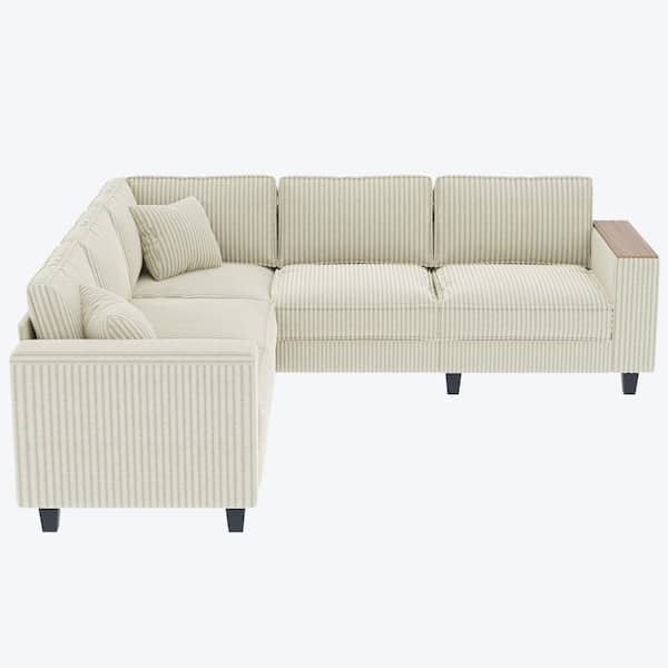 Harper & Bright Designs Corner Couch 97 in. W Square Arm Corduroy