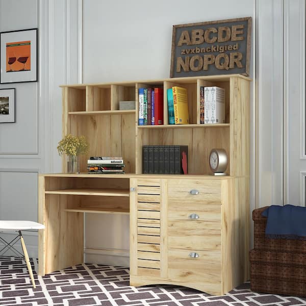 beige desk with hutch