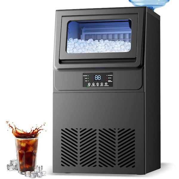12.80 in. 100 lb. Built-In Full Size Cubes Ice Maker in Black Stainless Steel with 36 Ice Trays and Double Water Inlet