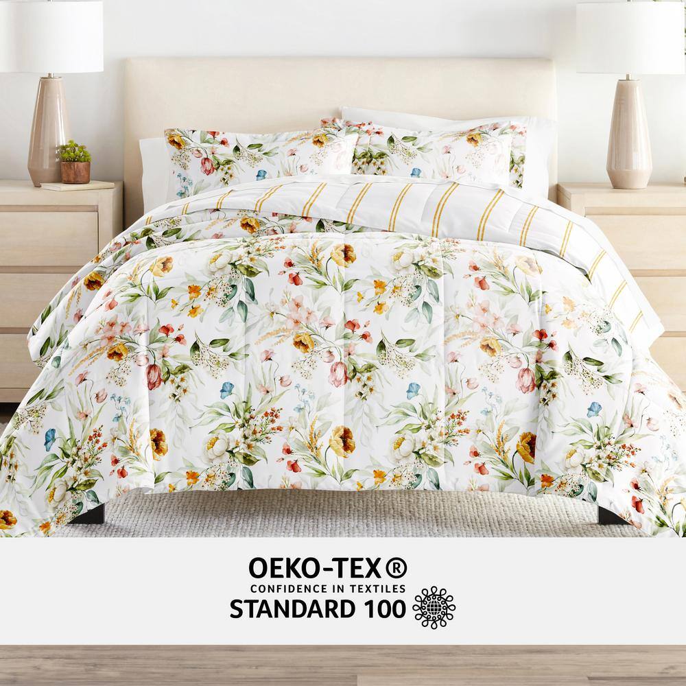California King Floral Clay Microfiber Reversible Bedding Set