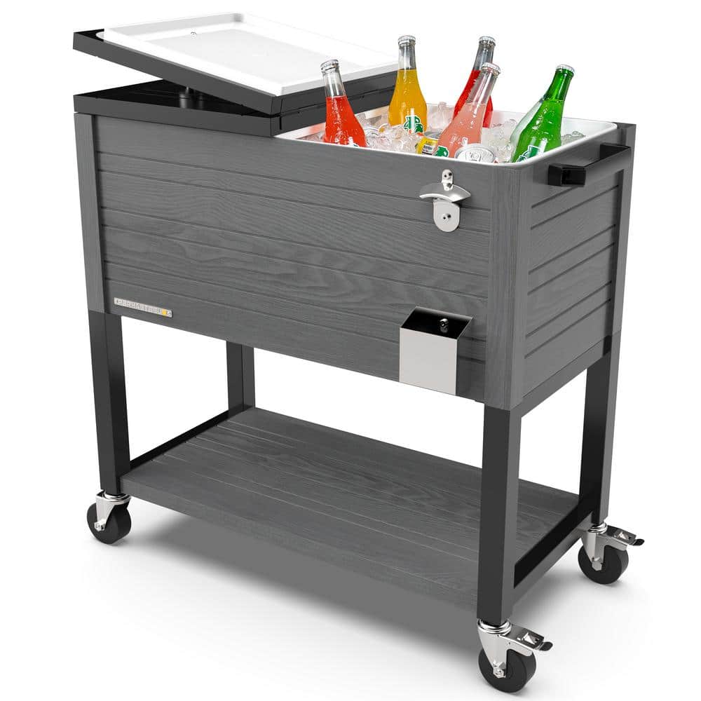 Permasteel 80-Quart Gray Woodgrain Rolling Patio Cooler with Wheels