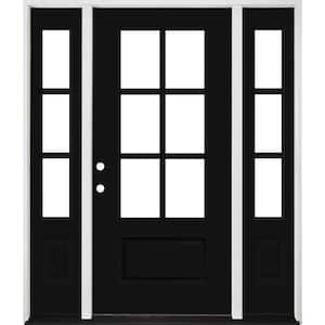 Legacy 60 in. x 80 in. 3/4-6-Lite Clear Glass RHIS Primed Black Finish Fiberglass Prehung Front Door with Dbl 10 in. SL