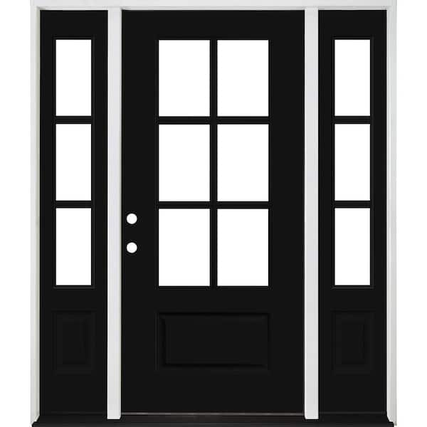 Legacy 60 in. x 80 in. 3/4-6-Lite Clear Glass RHIS Primed Black Finish Fiberglass Prehung Front Door with Dbl 10 in. SL