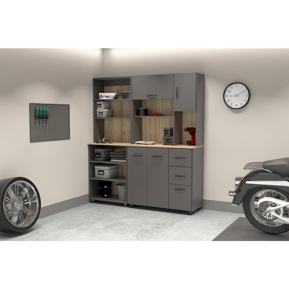 Freestanding Gray Utility Storage Cabinet with Adjustable Shelves