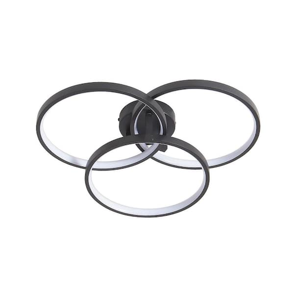 20 in. Modern Black LED Ceiling Light, 3-Ring Flush Mount Fixture for Living Room, Bedroom, or Dining Room