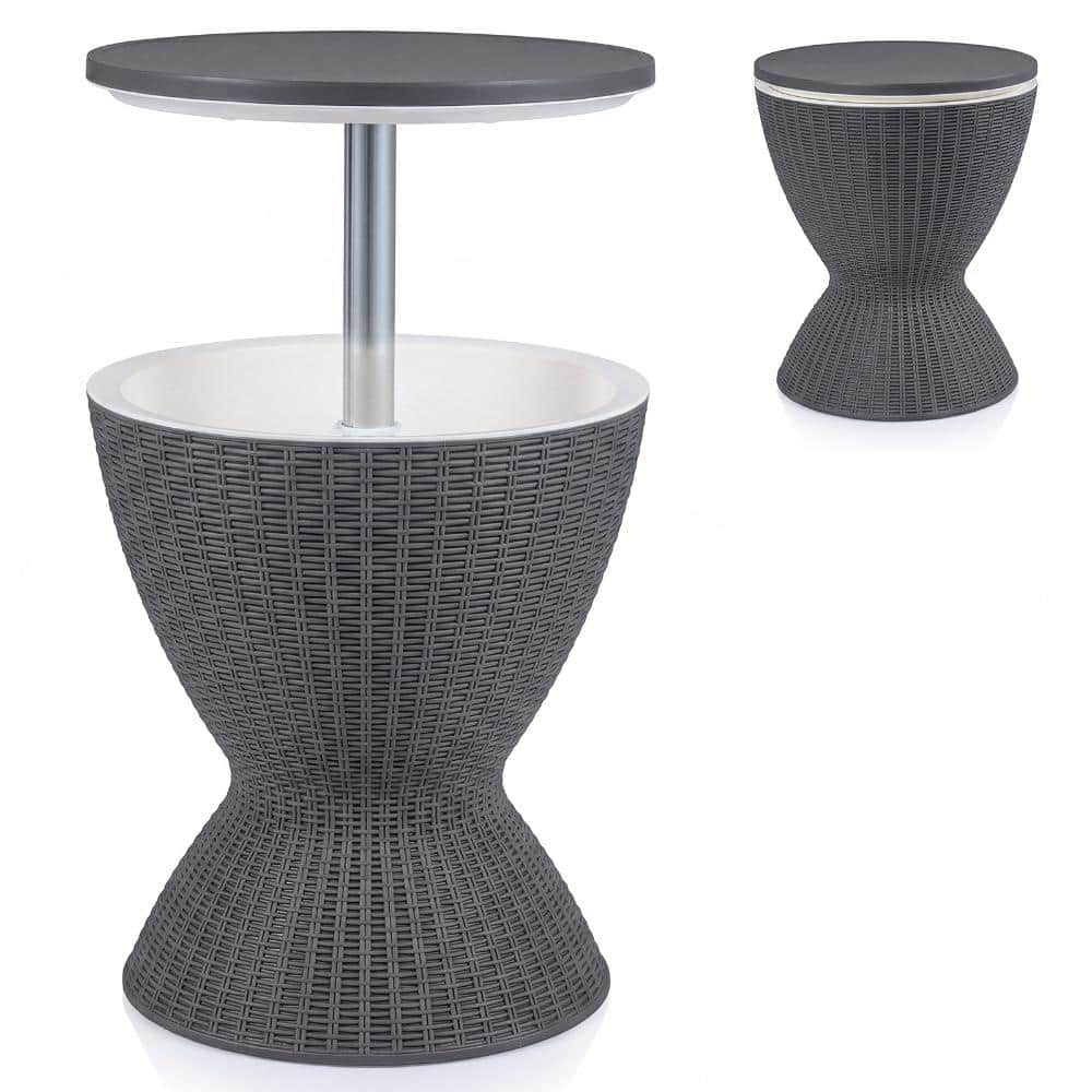 19 in. 3-in-1 Patio Rattan Cooler Bar Table with 8 Gal. Ice Bucket, Gray price history on PriceWatchPro