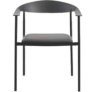 Kora Modern Dining Chair Upholstered in Faux Leather with Steel Frame and Legs Kitchen Accent Arm Chair in Black