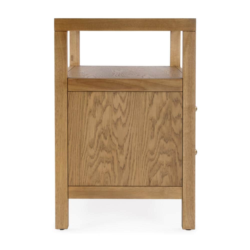 Natural Acacia Wood 2-Drawer Nightstand with Open Shelf