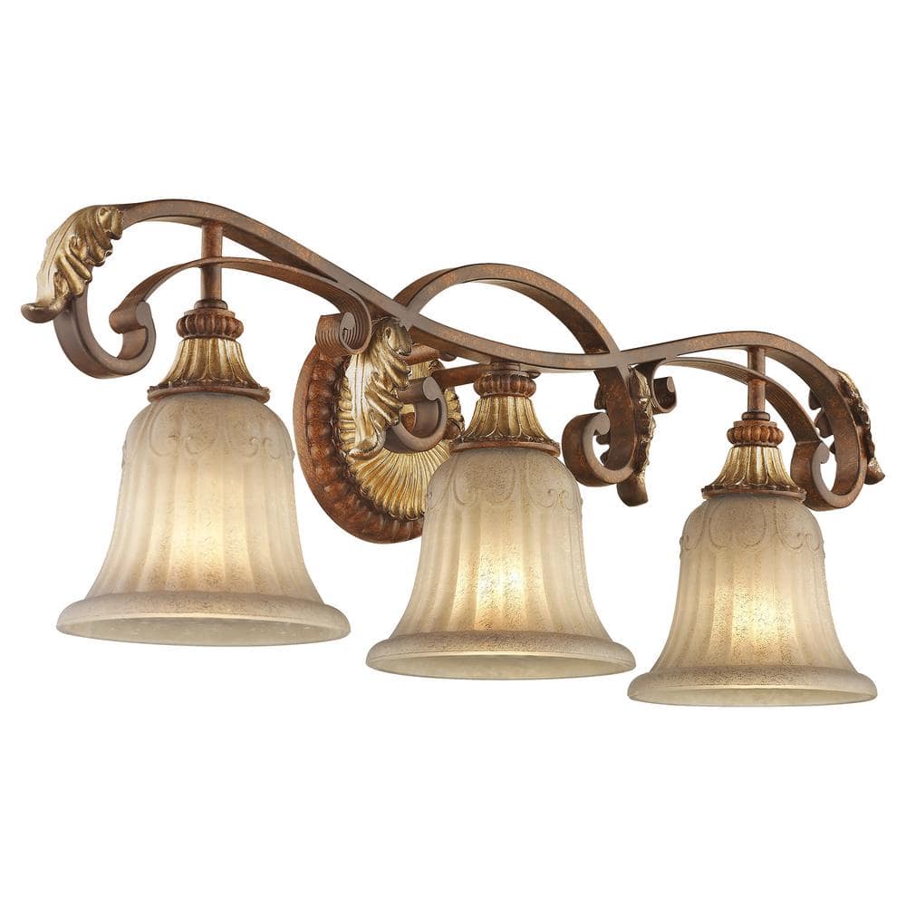 Villa Verona Bronze 3-Light Vanity with Aged Gold Leaf Accents