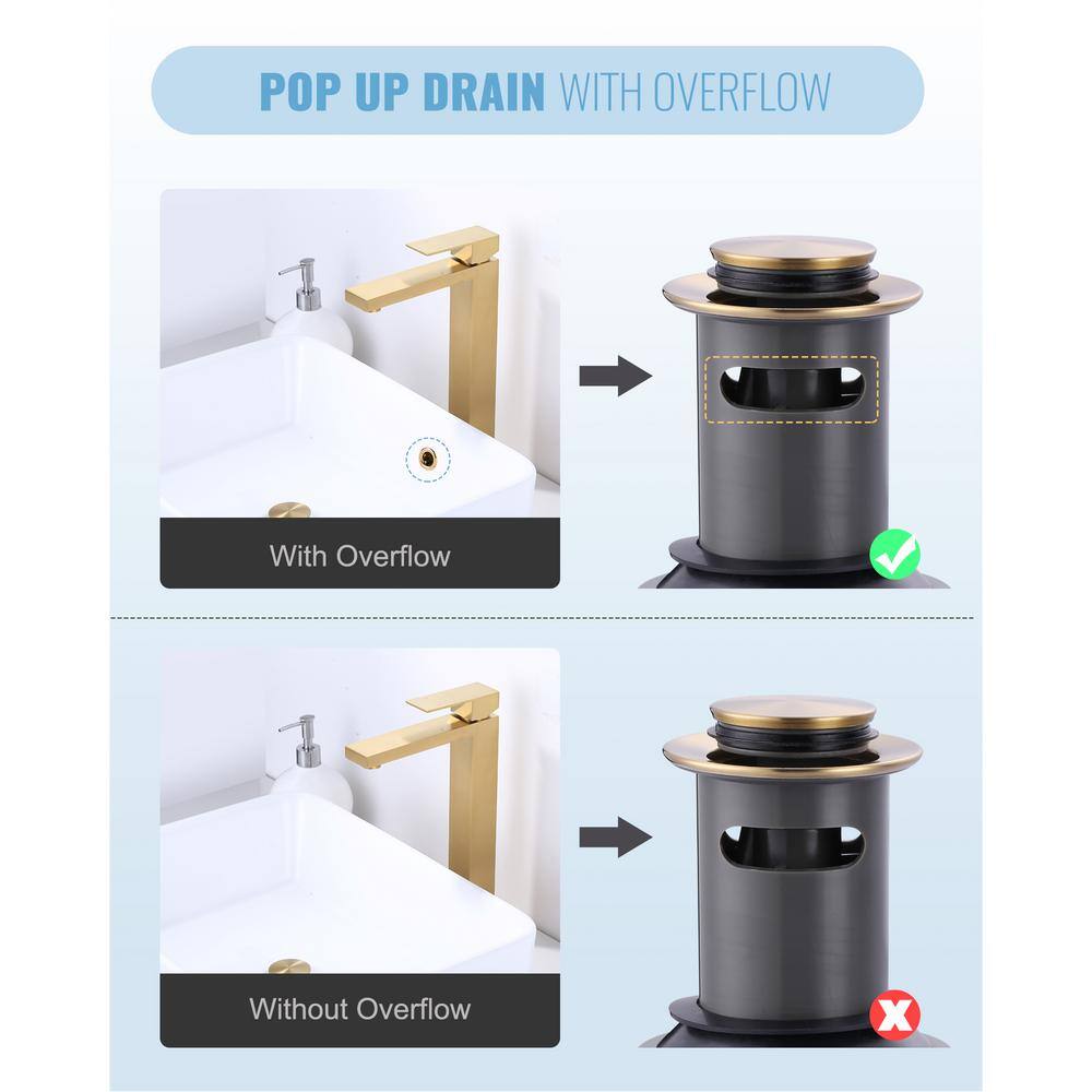 Brushed Gold Pop-Up Bathroom Sink Drain with Overflow