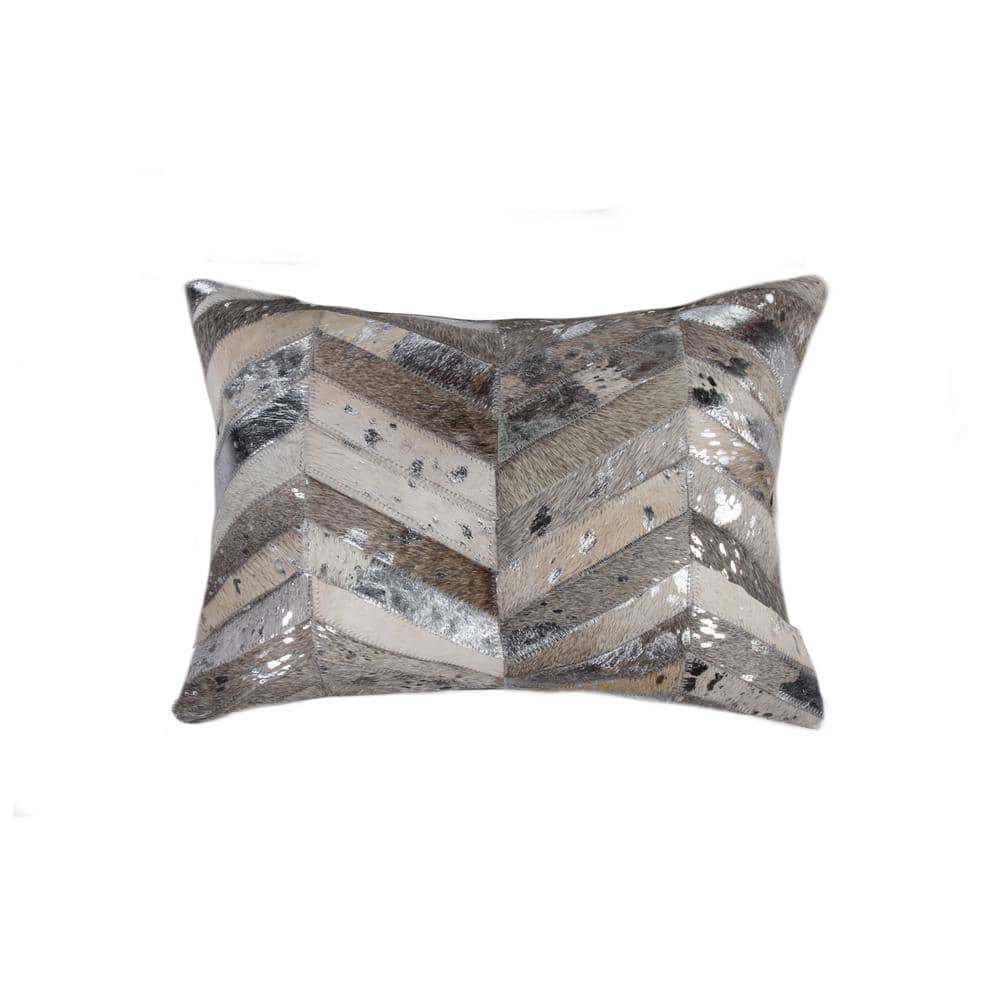 Torino 12" x 20" Gray Silver Cowhide Lumbar Pillow