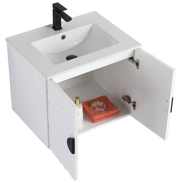 Pellabay 24 in. Floating Bath Vanity in White with White Ceramic Sink Top Assembled