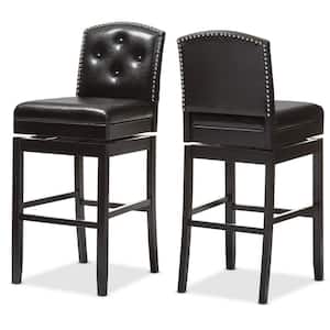Ginaro Brown Faux Leather Upholstered 2-Piece Bar Stool Set