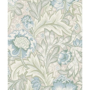 Powder Blue and Green Mist Acanthus Garden Unpasted Nonwoven Paper Wallpaper Roll 57.5 sq. ft.