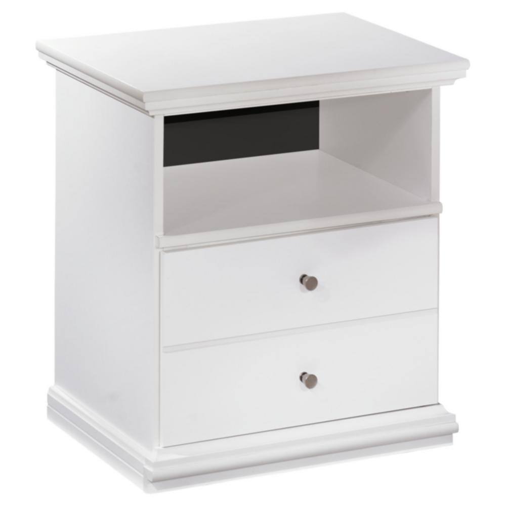 White Solid Wood Nightstand with Open Cubby and Drawer