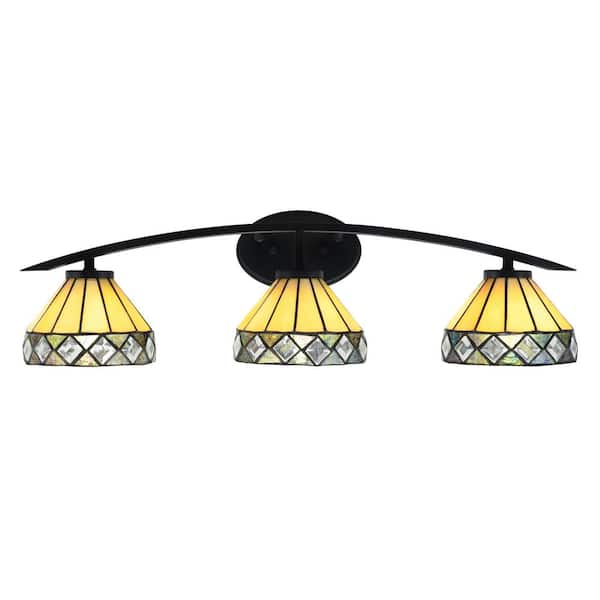 Unbranded Siena 29 in. 3-Light Vanity Light Matte Black with Diamond Peak Art Glass Shades