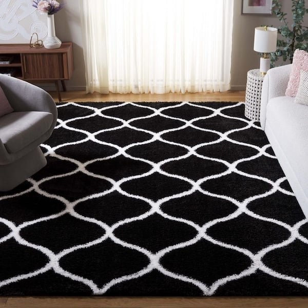 Tahoe Shag 9 ft. x 12 ft. Black/White Trellis Modern Area Rug