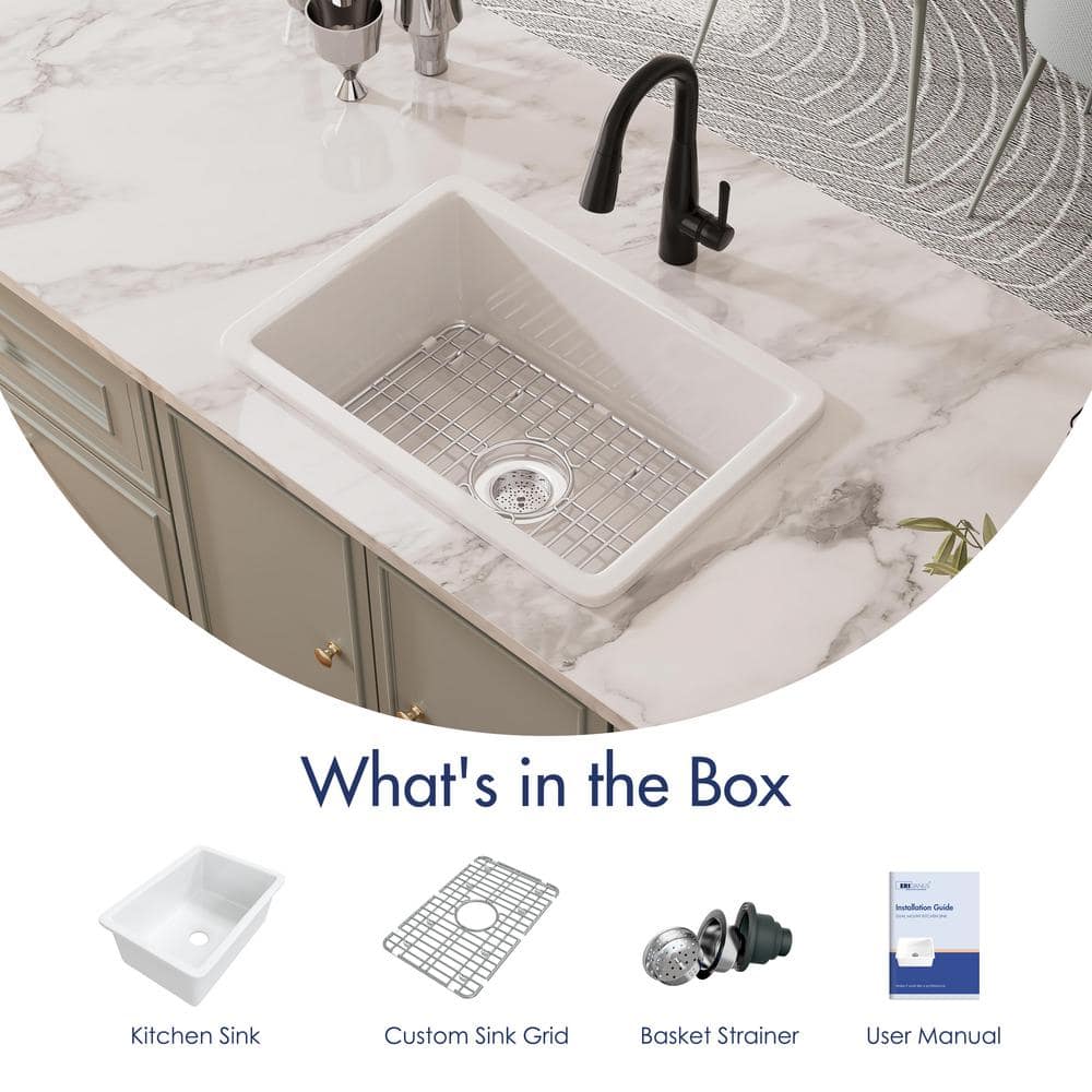 Oslo White Fireclay Single Bowl Drop-In Kitchen Sink