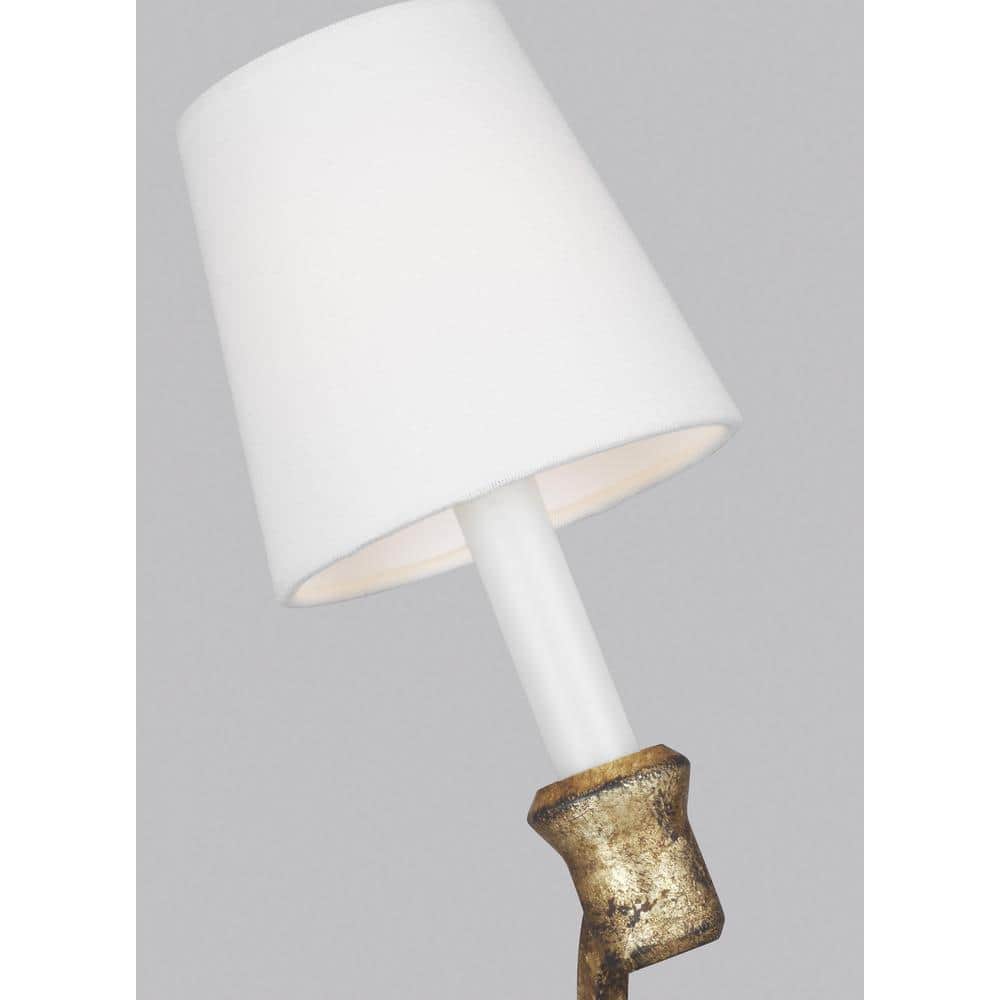 Antique Gild Steel Wall Sconce with White Linen Shade