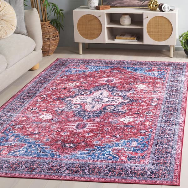 Arizona Red/Navy 4 ft. x 6 ft. Machine Washable Traditional Medallion Border Area Rug