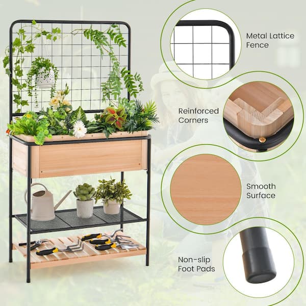 HONEY JOY Raised Wooden Garden Bed with Metal Trellis 59 in