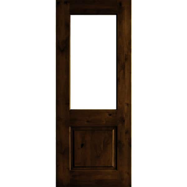 Krosswood Doors 36 in. x 80 in. Rustic Knotty Alder Wood Clear Glass Half-Lite Red Mahogony Stain Left Hand Single Prehung Front Door