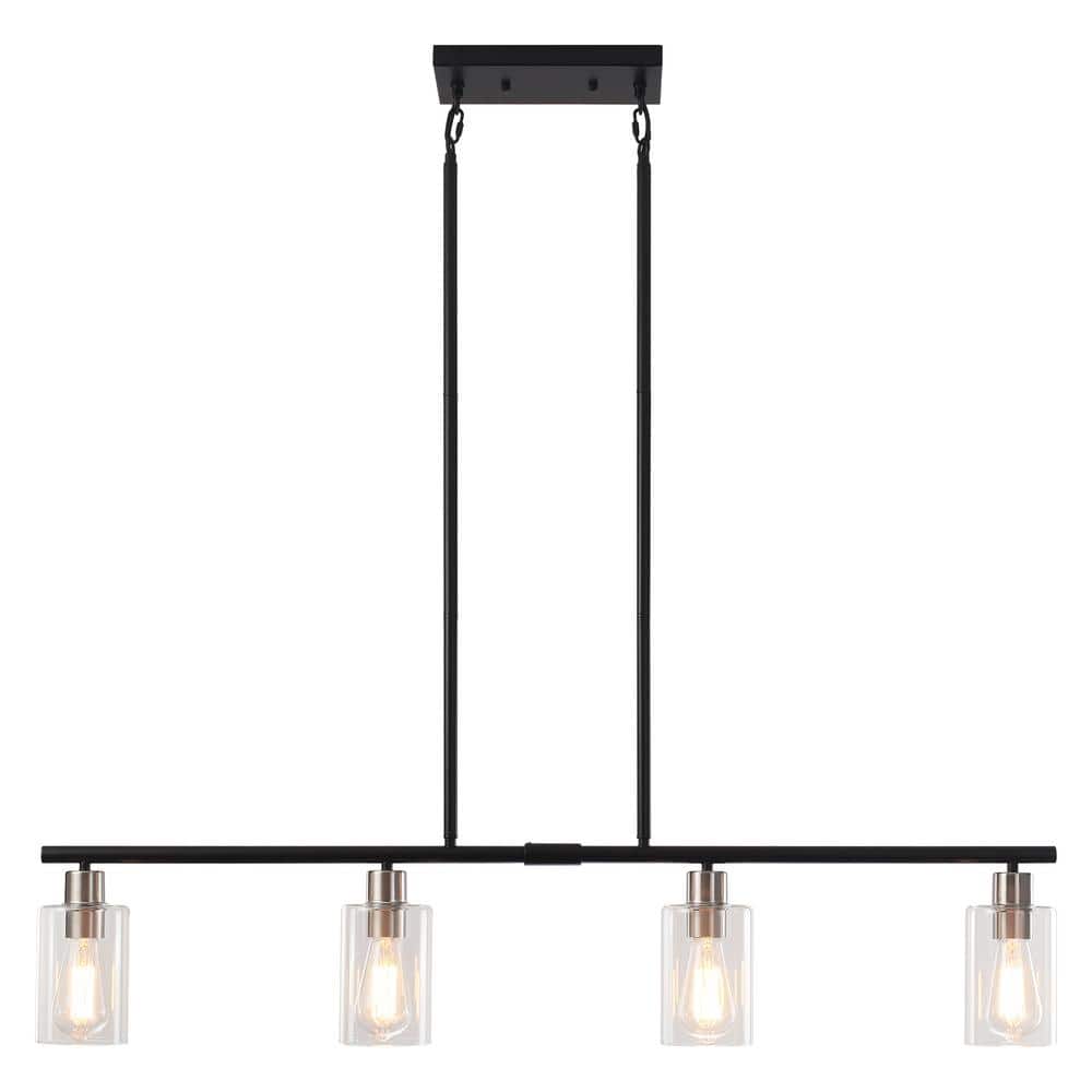 Delmis 4-Light Black/Nickel Pendant Kitchen Linear Island Rustic Chandelier with Clear Glass Shade No Bulbs lncluded price history on PriceWatchPro