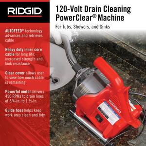 PowerClear 120-Volt Drain Cleaning Snake Auger Machine for Heavy Duty Pipe Cleaning for Tubs, Showers, and Sinks