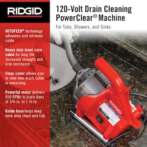 RIDGID Kwik-Spin+ ¼ in. x 25 ft. Drain Cleaning Snake Auger with Autofeed  Trigger for Kitchen/Bath Sinks and Tubs/Showers 57038 - The Home Depot