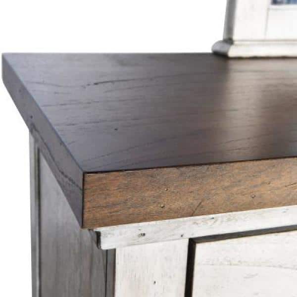 Rustic Ivory and Honey 9-Drawer Dresser with Mirror