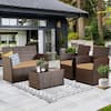 JUSKYS Brown 4-Piece Outdoor Patio Rattan Polyethylene Resin Wicker ...