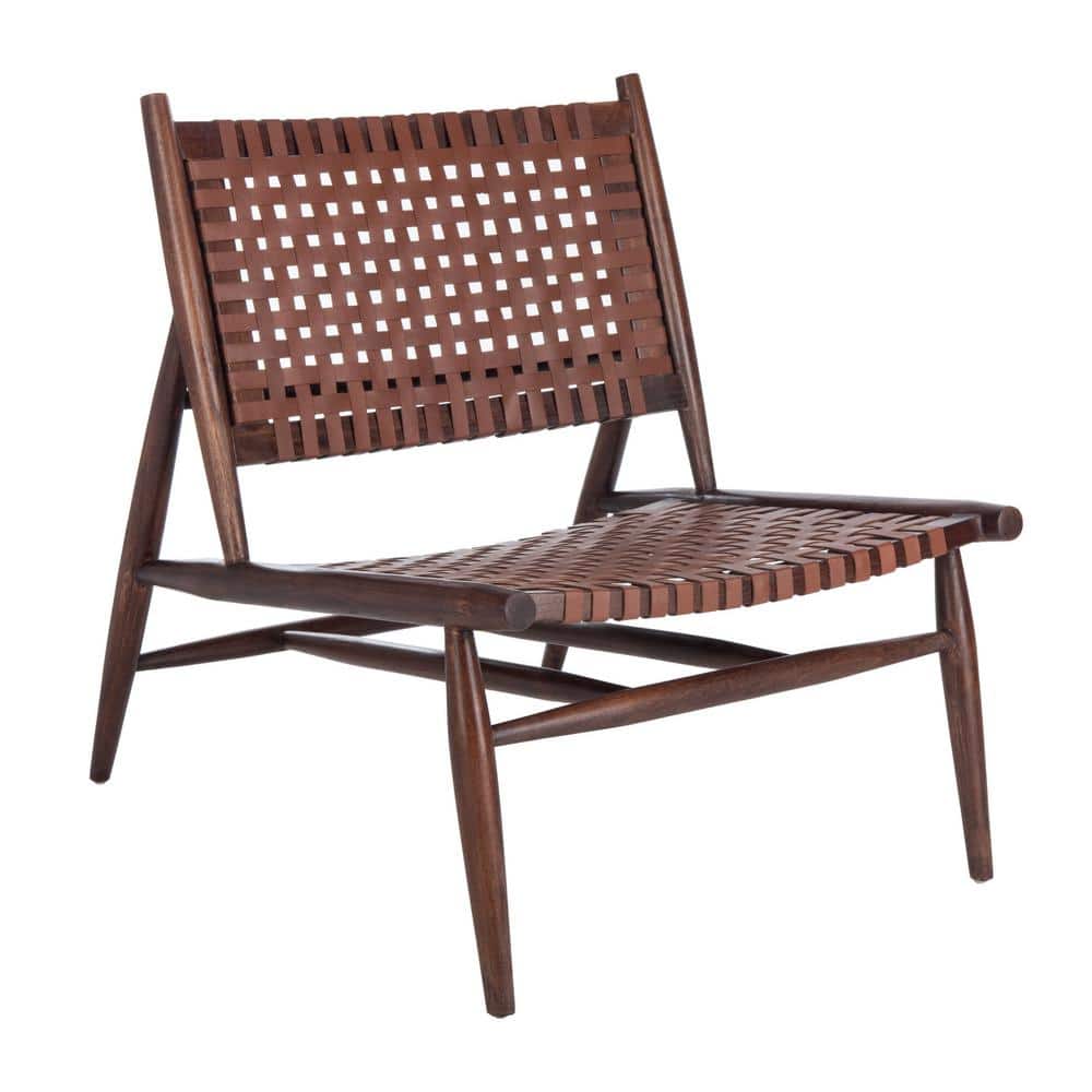 Cognac Brown Leather Woven Armless Slipper Chair