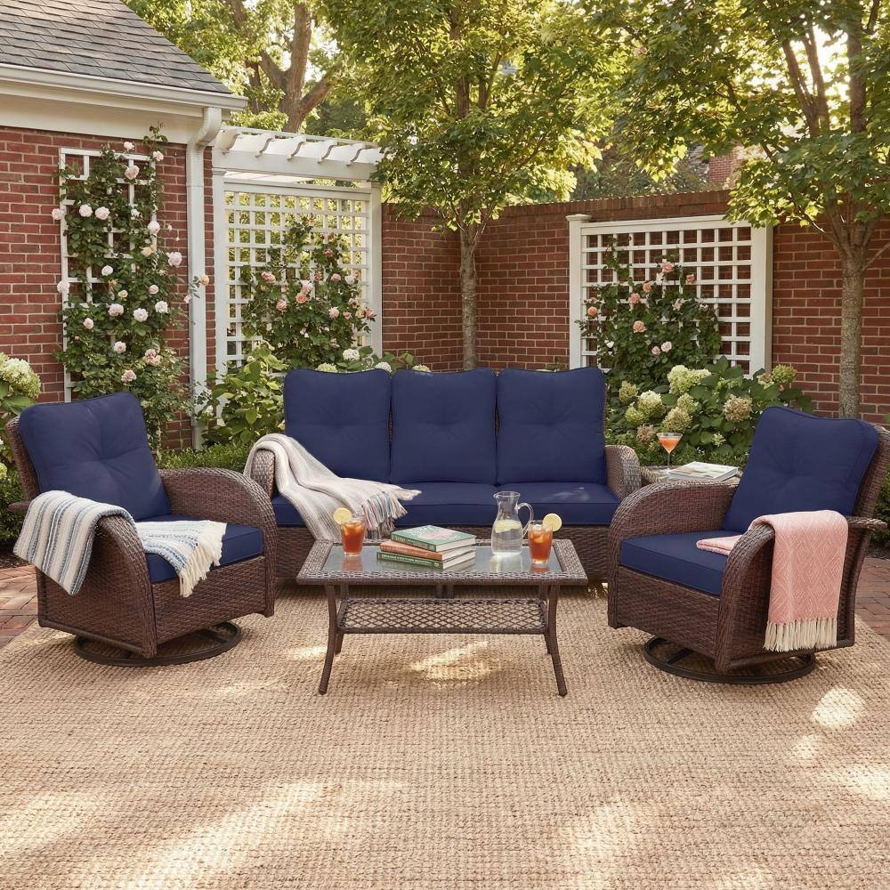 5-Person Wicker Outdoor Sectional Sofa Set,Patio Swivel Rocking Chair Set,with Coffee Table and Water-Resistant Cushions price history on PriceWatchPro