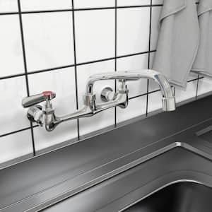 2-Handle Wall Mount Kitchen Faucet With 12 in. Swivel Spout 8 in. Center in Polished Chrome
