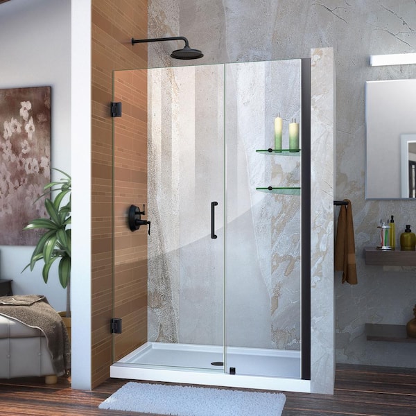 DreamLine Unidoor 41 to 42 in. x 72 in. Frameless Hinged Shower Door in Matte Black