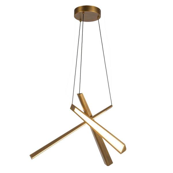 KUZCO Lex 27 in. 1-Light 41-Watt Vintage Brass Integrated LED Chandelier