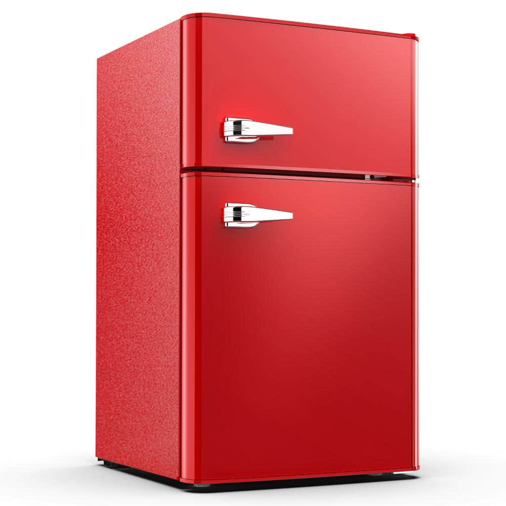 COWSAR 19.69 in. 3.2 cu. ft. 2-Door Retro Mini-Refrigerator in Red with ...