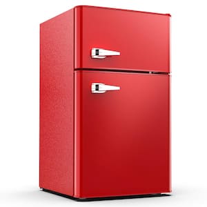 19.69 in. 3.2 cu. ft. 2-Door Retro Mini-Refrigerator in Red with Compact Freezer Low Noise Defrost