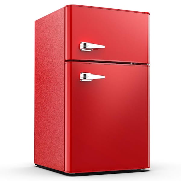 COWSAR 19.69 in. 3.2 cu. ft. 2-Door Retro Mini-Refrigerator in Red with Compact Freezer Low Noise Defrost