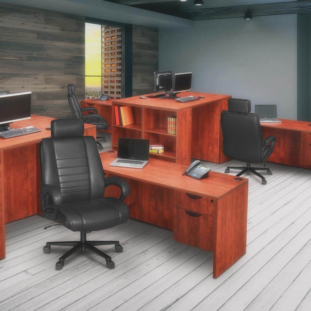 Leather Ergonomic Executive Chair in Black with Non-Adjustable Arms